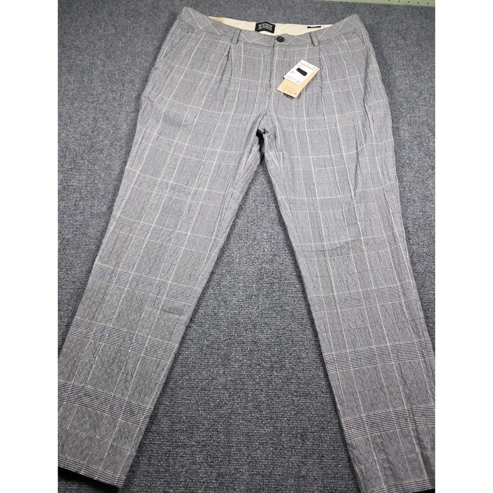 Scotch Soda Pants Mens 34x30 Blake Black Plaid Cotton Straight Leg Trousers